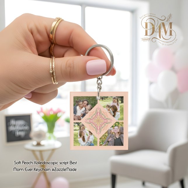 Floral Soft peach kaleidoscopic Script Best Mom  Key Ring (kaleidoscopic script)