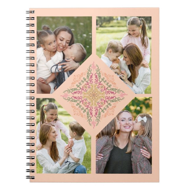 Floral Soft peach kaleidoscopic Script Best Mom  Notebook (Front)