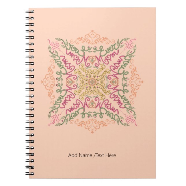 Floral Soft peach kaleidoscopic Script Best Mom  Notebook (Front)