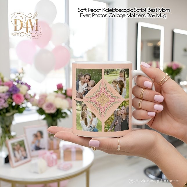 Floral Soft peach kaleidoscopic Script Best Mum  Coffee Mug (Creator Uploaded)