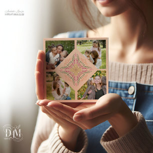 Floral Soft peach kaleidoscopic Script Best Mum Holiday Card
