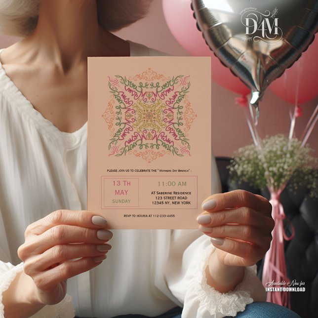 Floral Soft peach kaleidoscopic Script Best Mum  Invitation (Creator Uploaded)