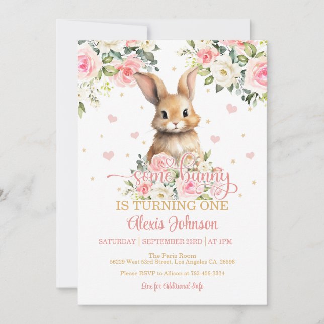 Floral Some Bunny Birthday Invitation (Front)