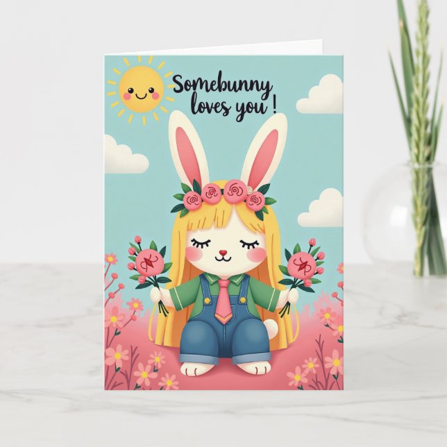 Floral Somebunny Loves You Card (Front)