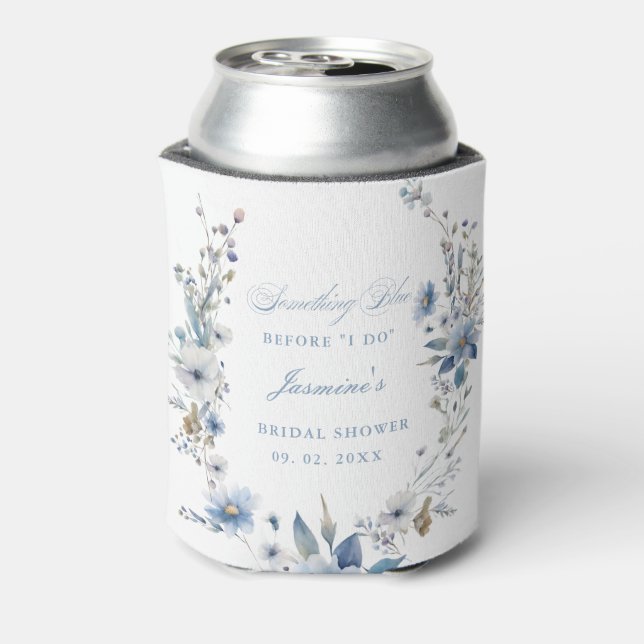 Floral Something blue before i do Bridal Shower Can Cooler (Can Back)