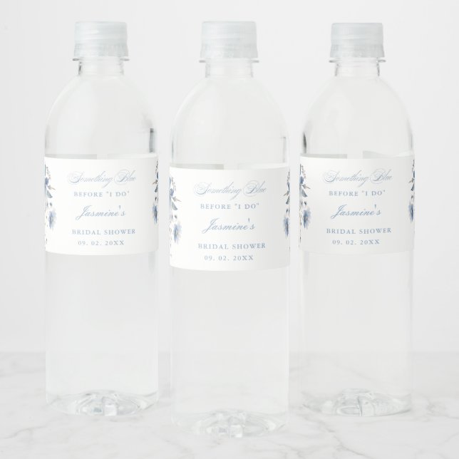 Floral Something blue before i do Bridal Shower Water Bottle Label (Bottles)
