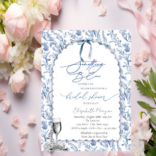 Floral Something Blue Bow Glass Pearls  Invitation