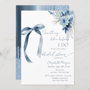 Floral Something Blue Bow Glitter Drips  Invitation