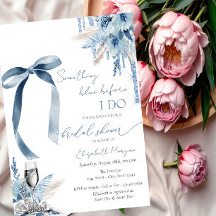 Floral Something Blue Bow Glitter Drips Pearls  Invitation