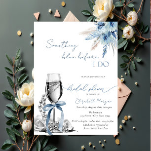 Floral Something Blue Bow Pearls and Prosecco Invitation
