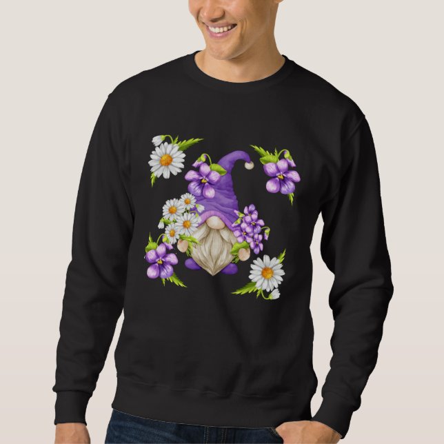 Floral Sommer Graphic For Women Purple Gnome Daisy Sweatshirt (Front)