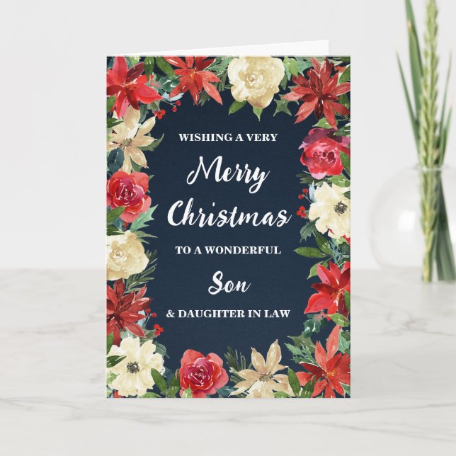 Floral Son & Daughter in Law Merry Christmas Card (Front)