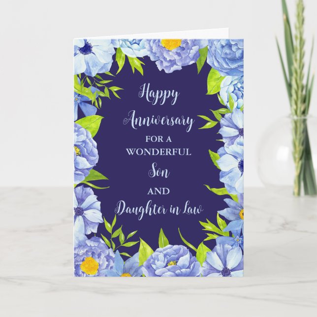 Floral Son & Daughter in Law Wedding Anniversary Card (Front)