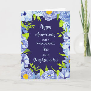 Floral Son & Daughter in Law Wedding Anniversary Card