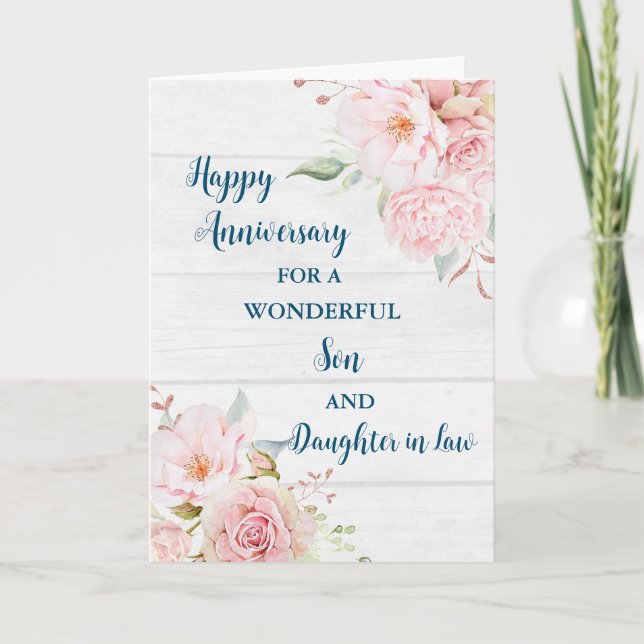 Floral Son & Daughter in Law Wedding Anniversary Card (Front)