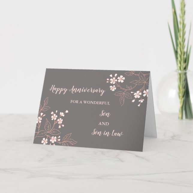Floral Son & Son in Law Wedding Anniversary Card (Front)