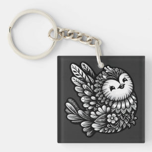 Floral Songbird Art Key Ring