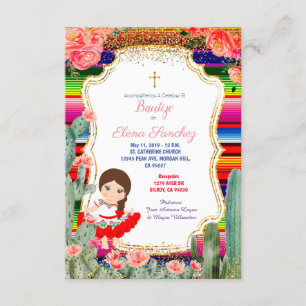 Floral Spanish Fiesta Girl Baptism Christening Invitation