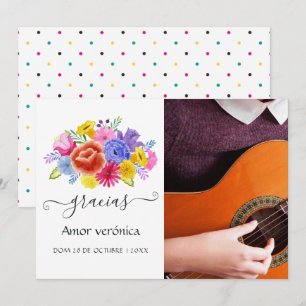 Floral Spanish Fiesta Quinceañera Photo Thank You Card