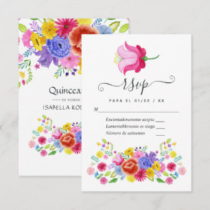 Floral Spanish Fiesta Quinceañera RSVP Card