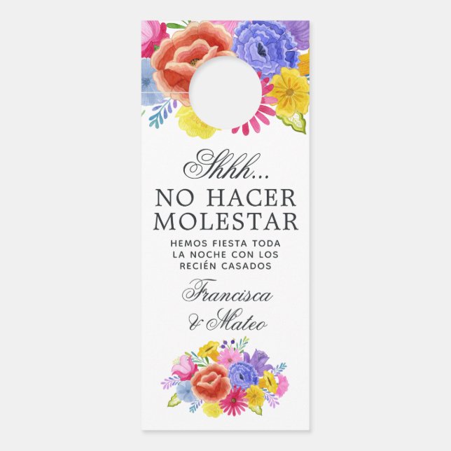 Floral Spanish Fiesta Wedding Do Not Disturb Door Hanger (Front)
