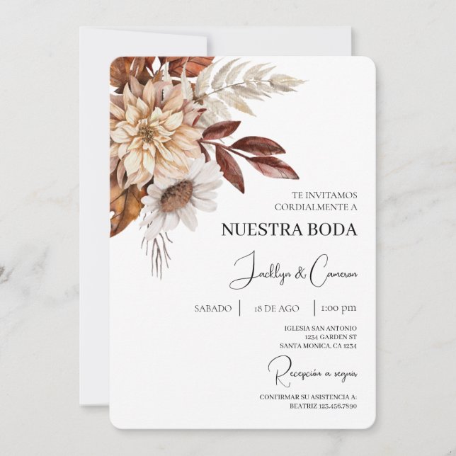 Floral Spanish Wedding Invitation (Front)