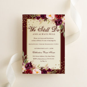 Floral Sparkle Burgundy Vow Renewal Anniversary Invitation