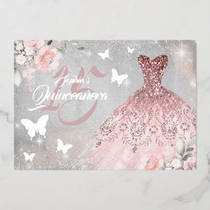 Floral Sparkle Dress Butterfly Pink Quinceanera