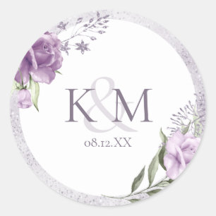 Floral Sparkle Wedding Initials Mauve ID889 Classic Round Sticker