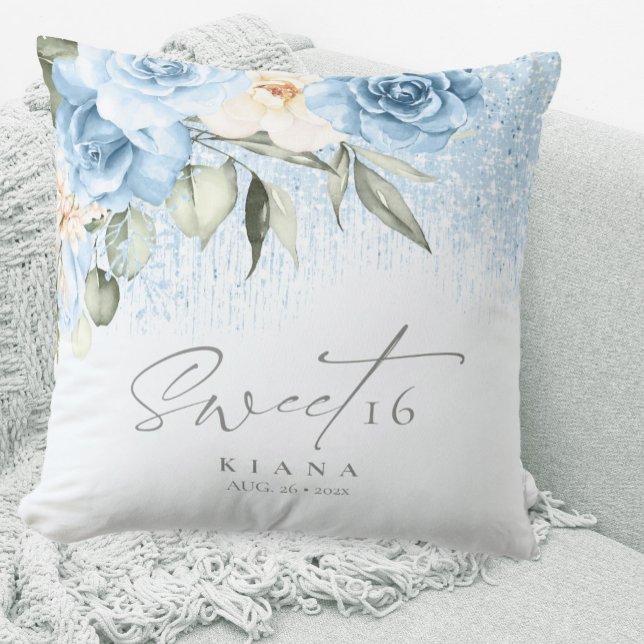 Floral Sparkles Sweet Sixteen Blue ID912 Cushion (Creator Uploaded)