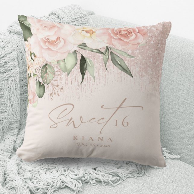 Floral Sparkles Sweet Sixteen Rose Gold ID912 Cushion (Creator Uploaded)