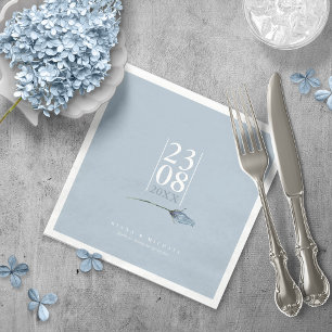 Floral Sparkles Wedding Date Dusty Blue ID889 Napkin