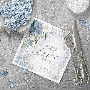 Floral Sparkles Wedding Dusty Blue ID889 Napkin
