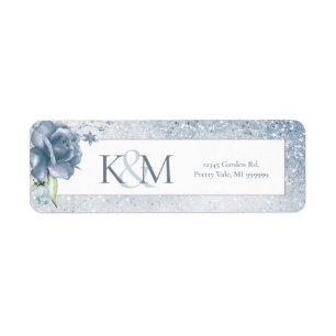 Floral Sparkles Wedding Dusty Blue ID889 Return Address Label
