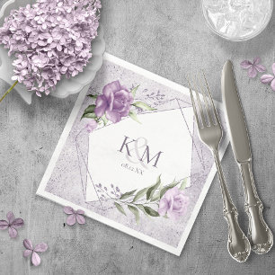 Floral Sparkles Wedding Initials Mauve ID889 Napkin