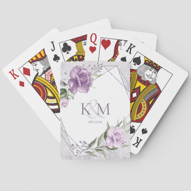 Floral Sparkles Wedding Initials Mauve ID889 Playing Cards (Back)
