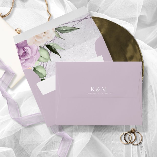 Floral Sparkles Wedding Mauve ID889 Envelope (Interior/Back In Situ)