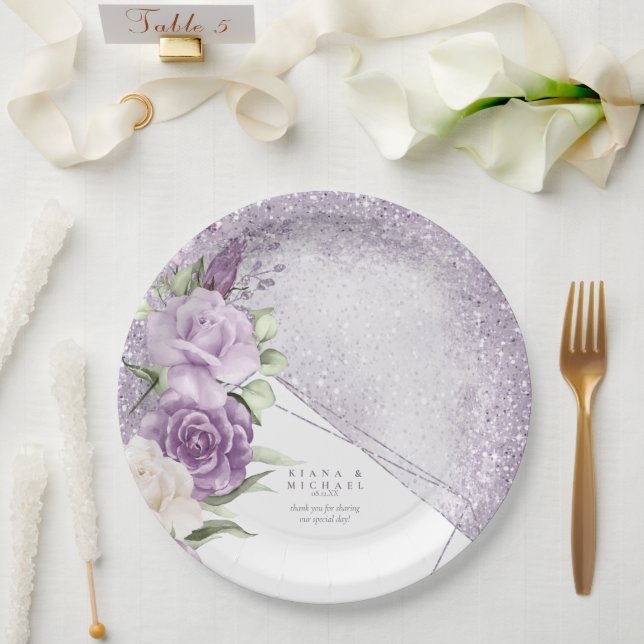 Floral Sparkles Wedding Mauve ID889 Paper Plates (Wedding)