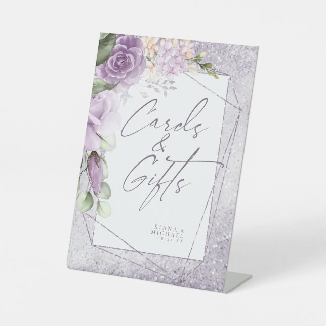 Floral Sparkles Wedding Mauve ID889 Pedestal Sign (Front)