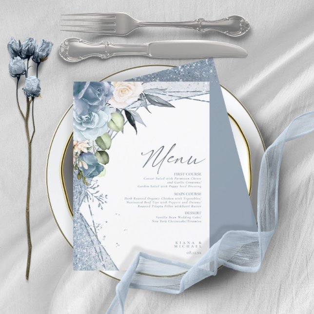 Floral Sparkles Wedding Menu1 Blue ID889 (Creator Uploaded)