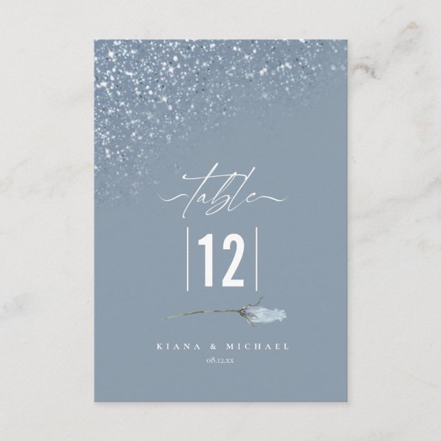 Floral Sparkles Wedding Table Number Blue2 ID889  (Front)