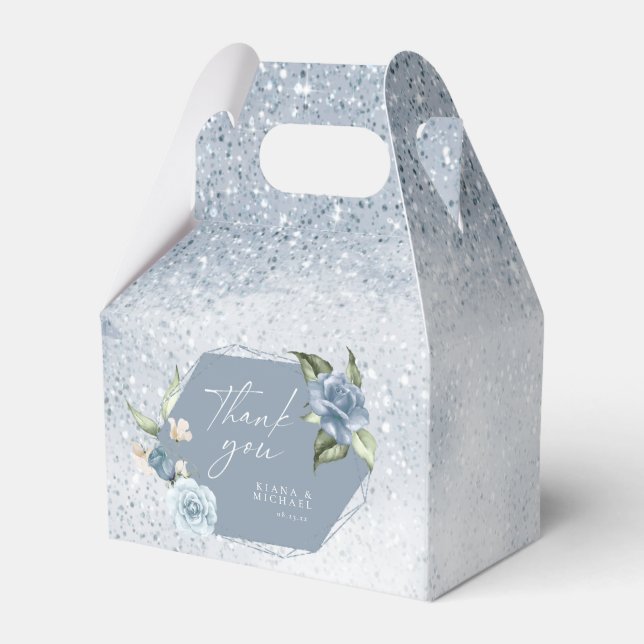 Floral Sparkles Wedding Thank You Dusty Blue ID889 Favour Box (Front Side)