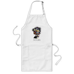 Floral Sparkling African American Woman Long Apron