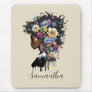 Floral Sparkling African American Woman Mouse Pad