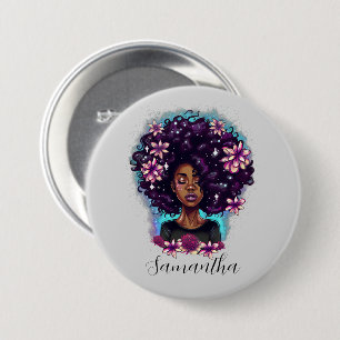 Floral Sparkling Afro Woman Button