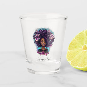 Floral Sparkling Afro Woman Shot Glass