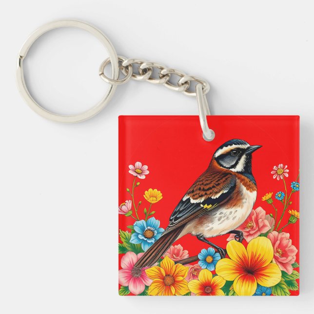 🐦 Floral Sparrow Garden Charm Gift 🐦 Key Ring (Front)