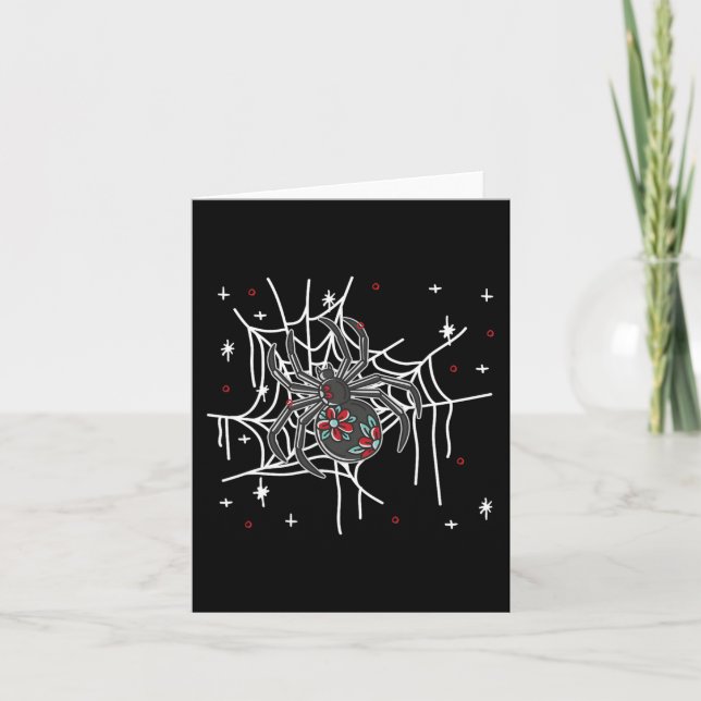 Floral Spider Web Lazy Halloween Costume Cute  Card (Front)