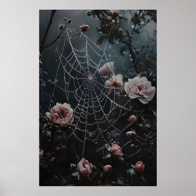 Floral Spider Web Print, Flowers In Cobweb Print (Front)