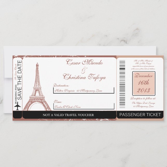Floral Spiral  Boarding Pass Wedding Invitation (Front)
